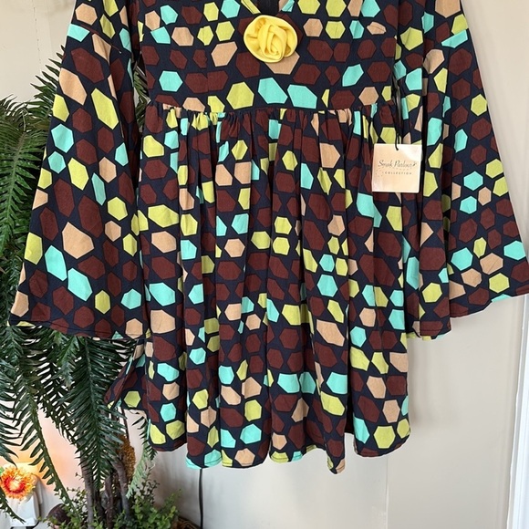 Brand New Unique Vintage Smak Parlour Brown Yellow Geometric 70s Mod Dress - Picture 5 of 15